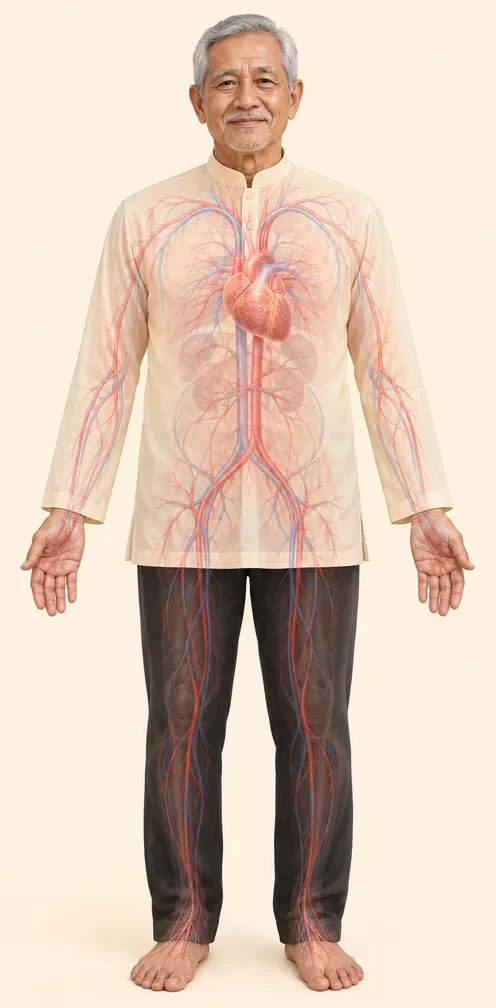 Rajah badan pak cik dari kepala ke kaki, salur darah