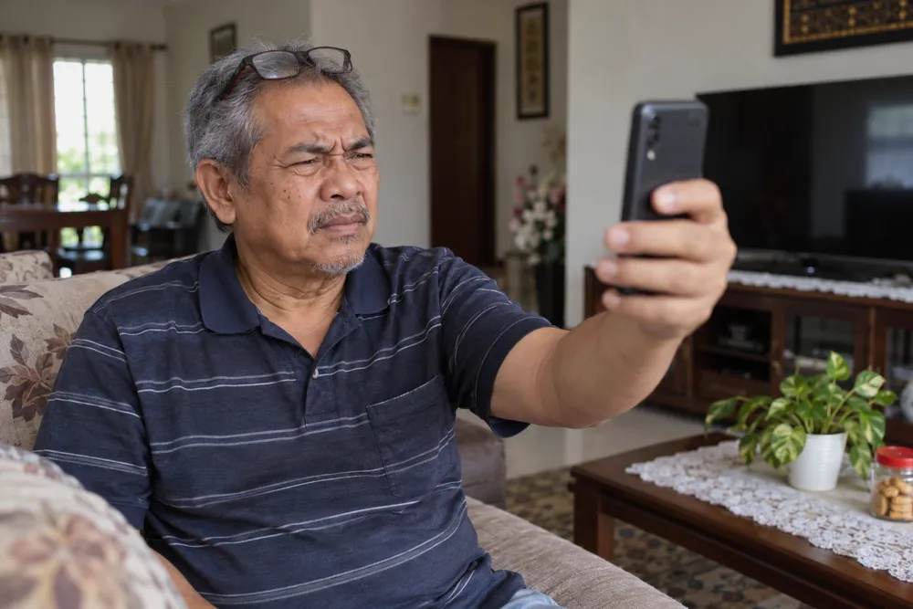 Pak cik jauhkan phone sebab mata kabur